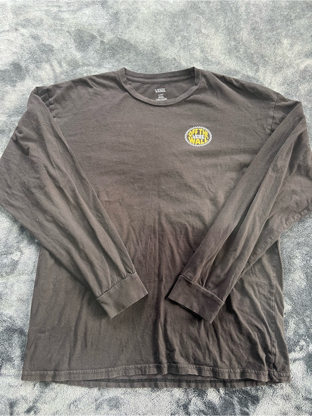 Vans Black Long Sleeve Tee with Yellow 'Off The Wall' Chest Logo